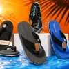 Black herringbone-shaped slippers, brown leather decoration, white brand label, black wavy rubber sole Specification image